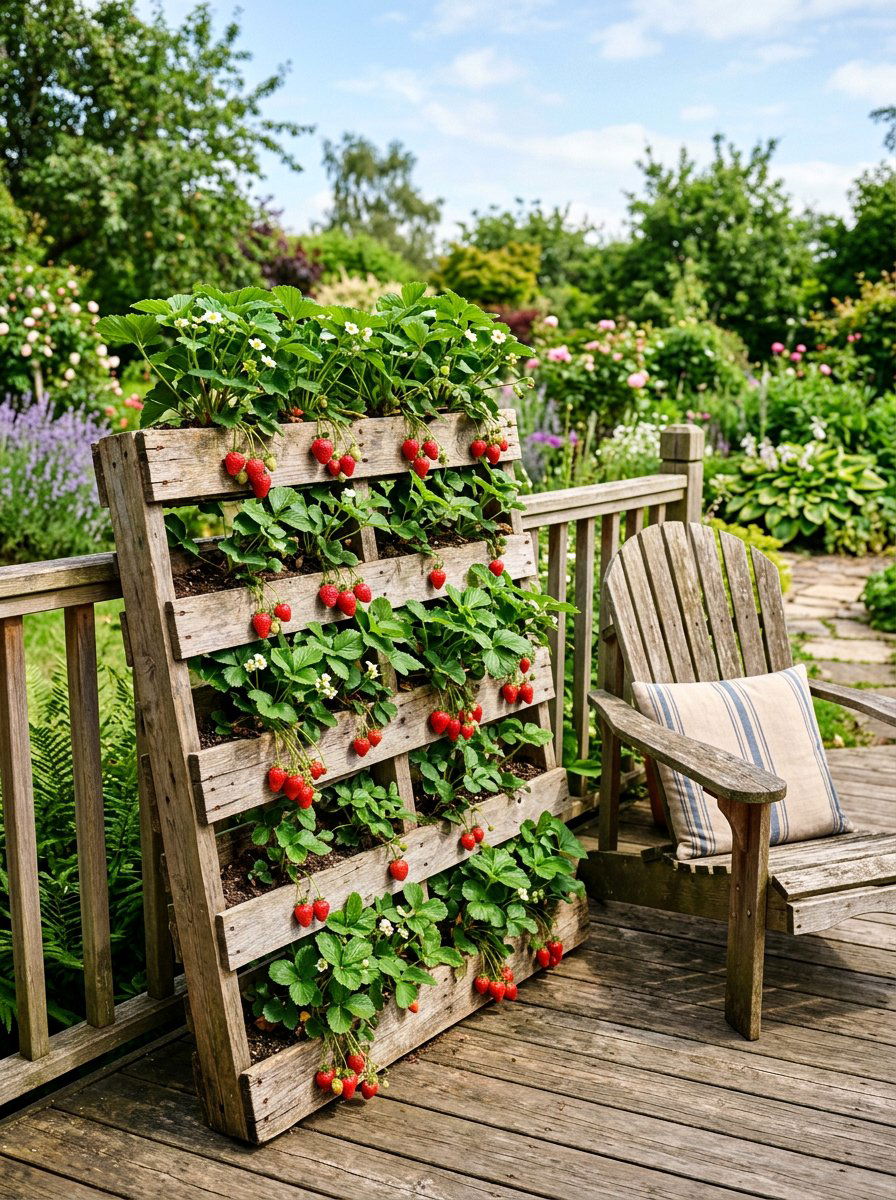Pallet strawberry planter - 25 Pallet Raised Garden Bed Ideas