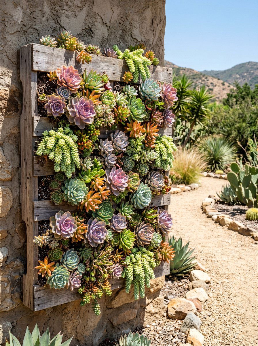 Pallet succulent wall - 25 Pallet Tiered Planter Ideas