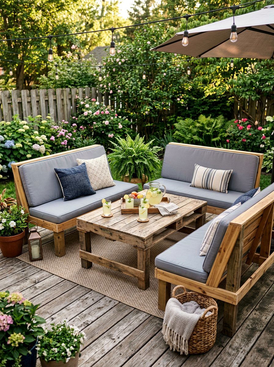 Pallet table with backrest benches - 25 Pallet Picnic Table Ideas