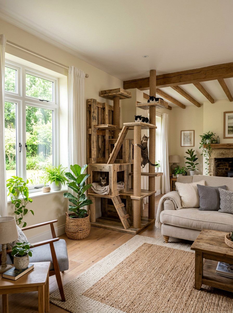 Pallet wood cat tower - 25 pallet cat tree ideas