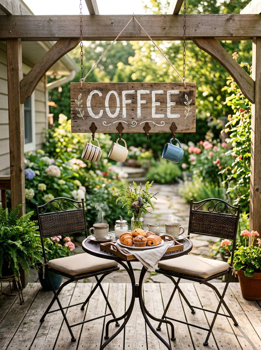 Patio Coffee Bar Sign - 25 Pallet Outdoor Sign Ideas