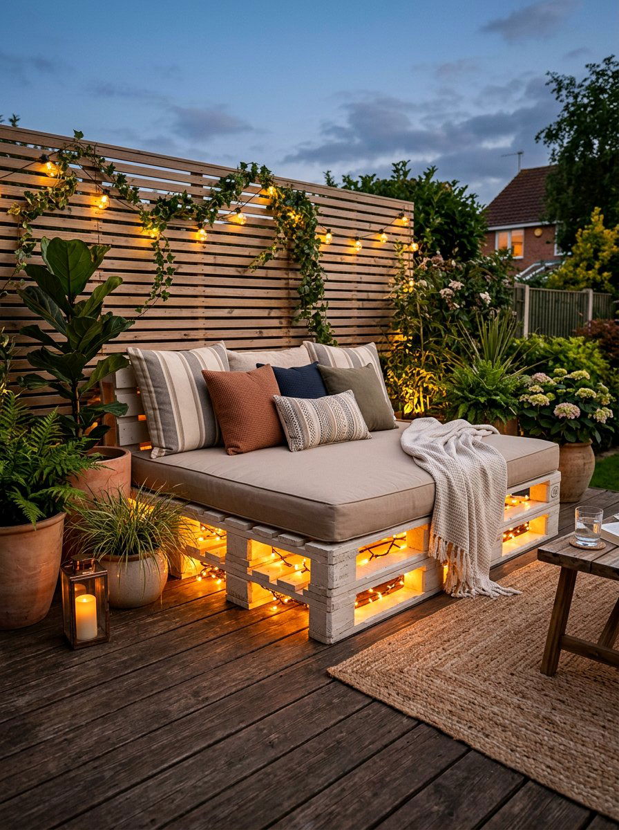 Patio Pallet Bed Lights - 25 Pallet bed ideas with string lights