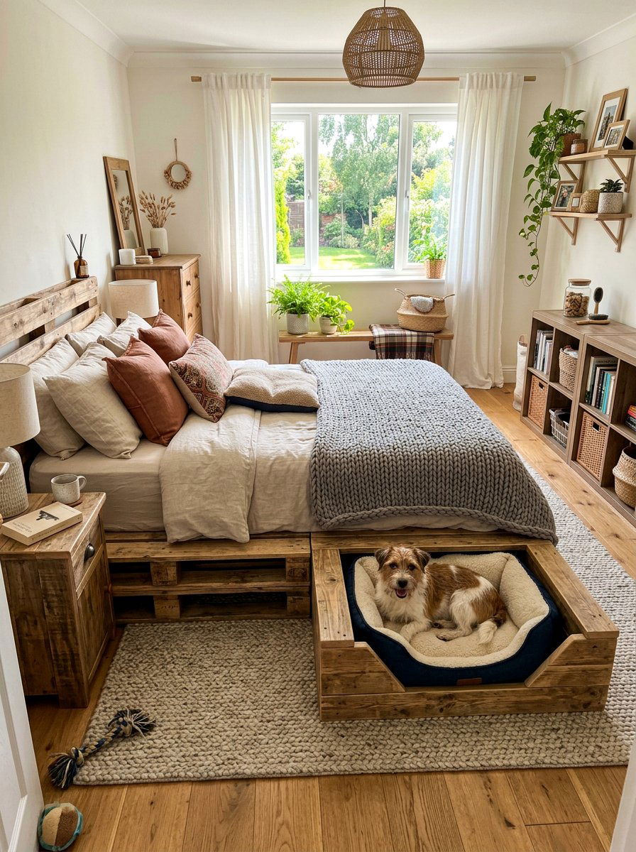 Pet Friendly Bedroom - 25 King size pallet bed ideas