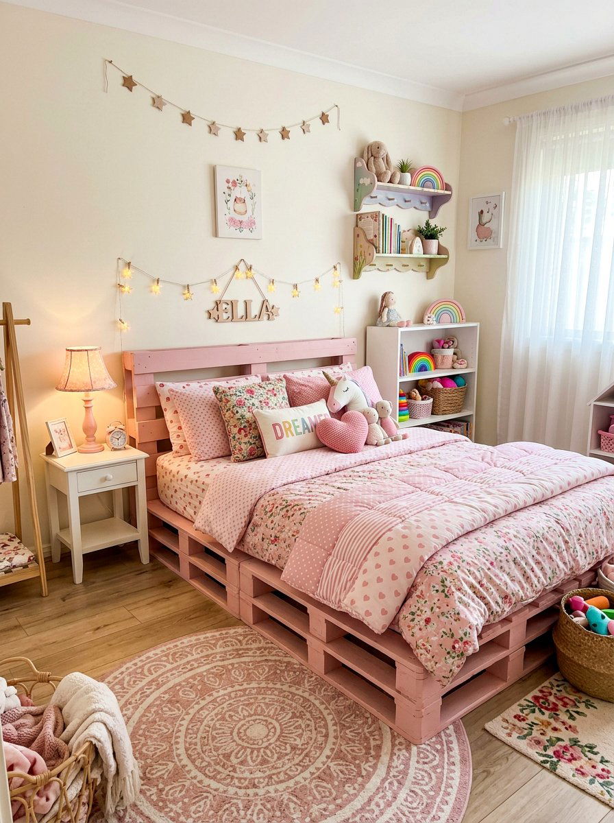 Pink pallet bed - 25 Pallet bed ideas for girls room