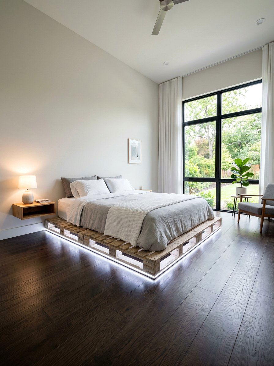 Platform pallet bed underglow - 25 Lighted pallet bed frame ideas