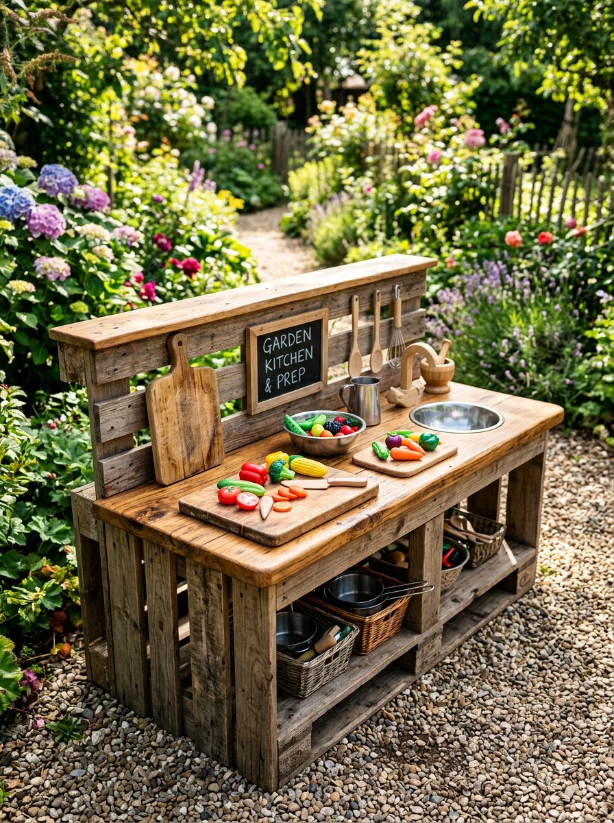 Play Kitchen With Prep Station Countertop - 25 Pallet Outdoor Play Kitchen Ideas
