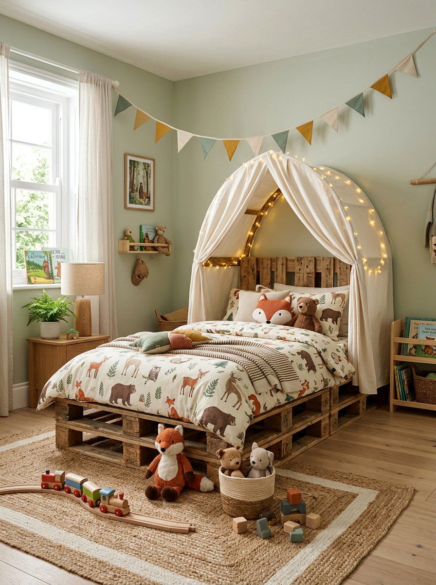 Play Tent Attached Pallet Structure - 25 Pallet bed ideas for kids room