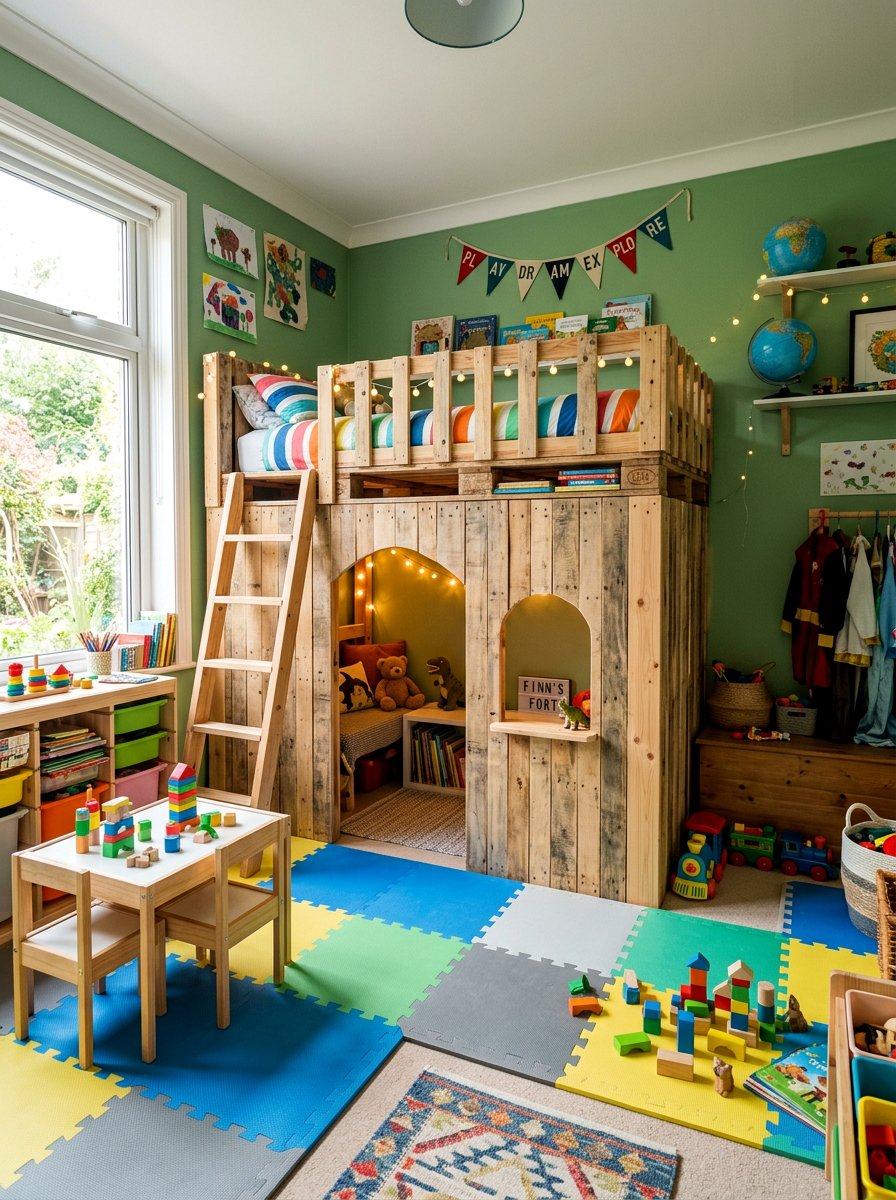 Playhouse Lofts With Pallet Walls - 25 Pallet bed ideas for kids room