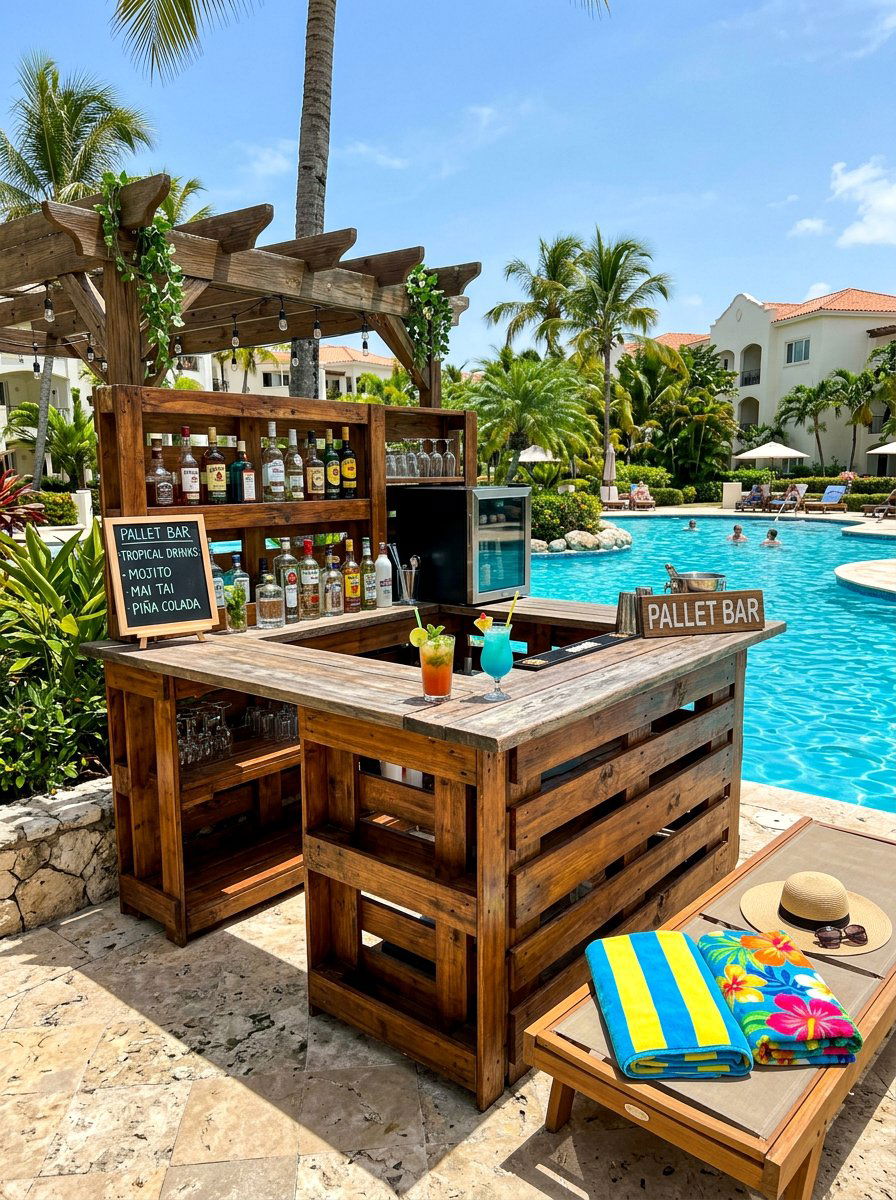 Poolside Pallet Bar - 25 Pallet Tiki Bar Ideas