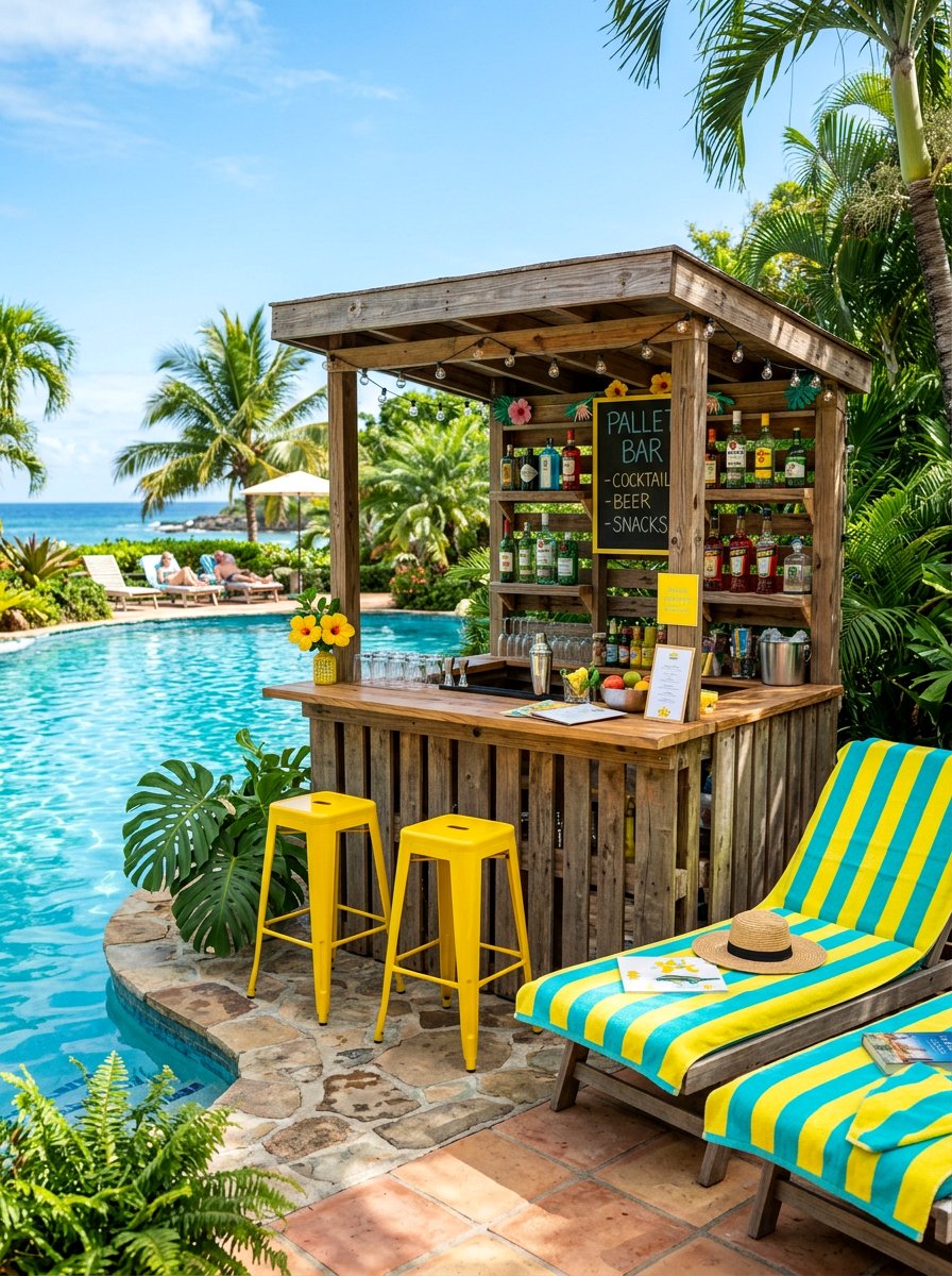 Poolside Pallet Bar - 25 Pallet Outdoor Bar Ideas