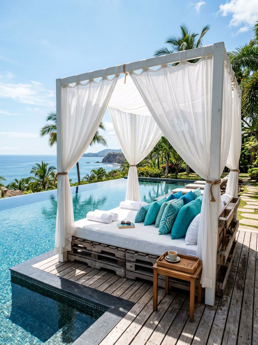 Poolside Pallet Daybed - 25 Pallet Lounge Chair Ideas