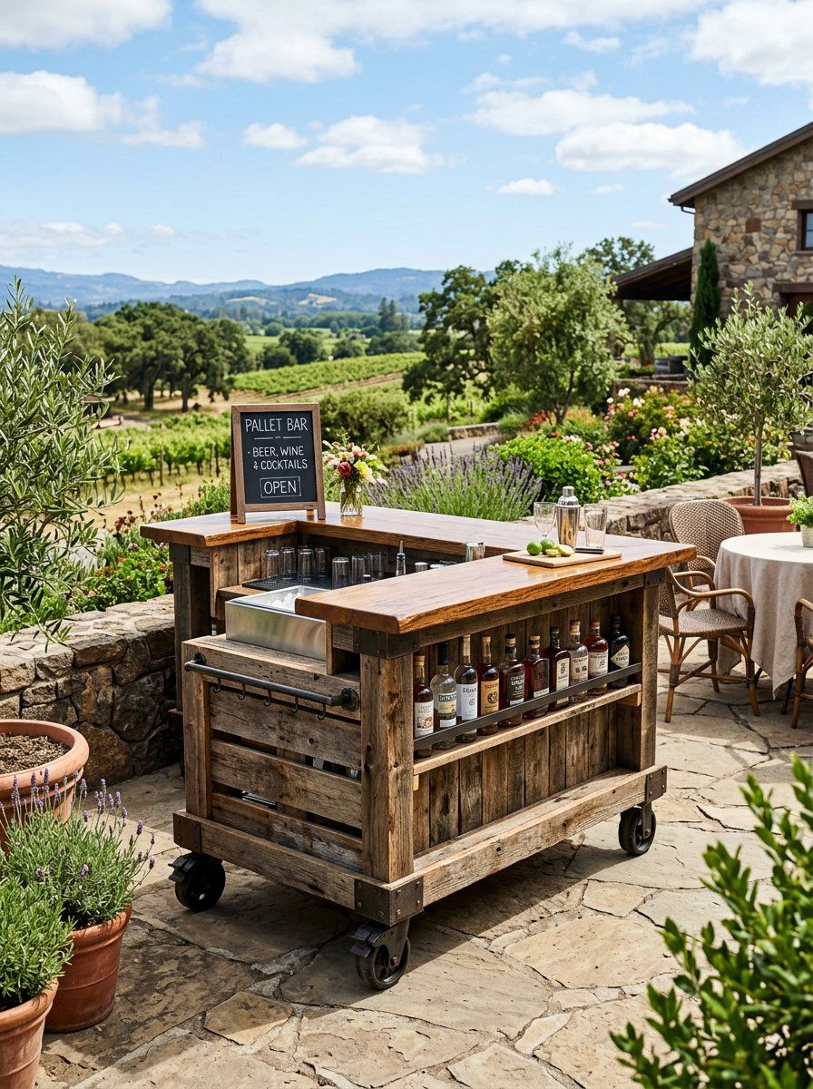 Portable Pallet Bar On Wheels - 25 Pallet Tiki Bar Ideas