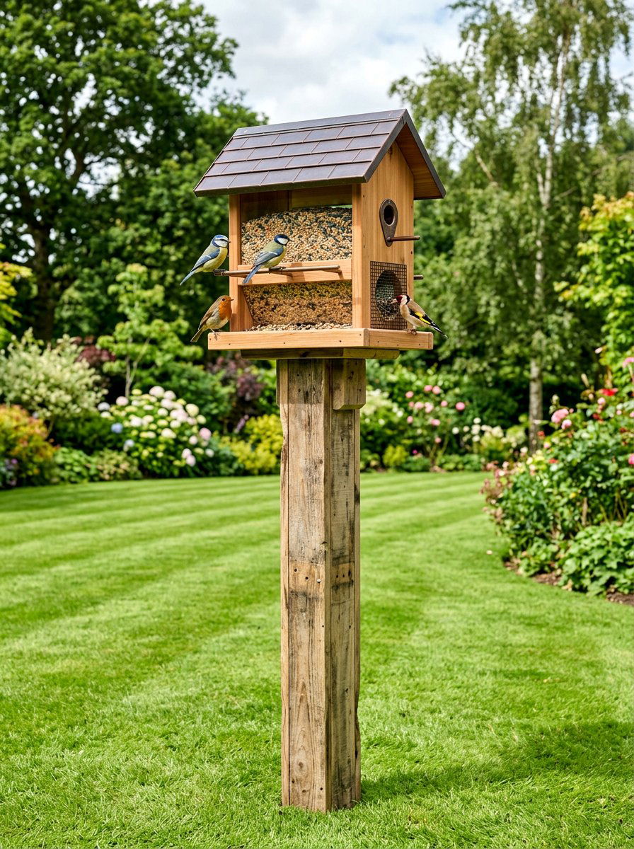 Post Mounted Bird Feeder - 25 Pallet Bird Feeder Ideas