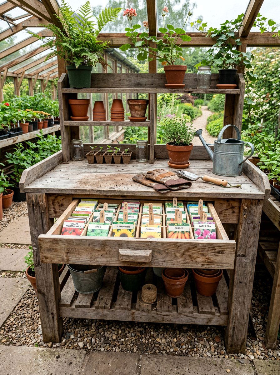 Potting Bench With Drawer - 25 Pallet Potting Bench Ideas