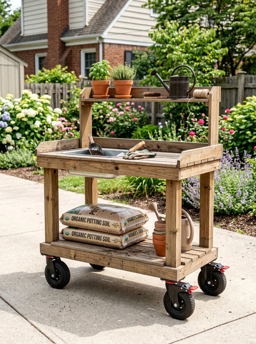 Potting Bench With Wheels - 25 Pallet Potting Bench Ideas