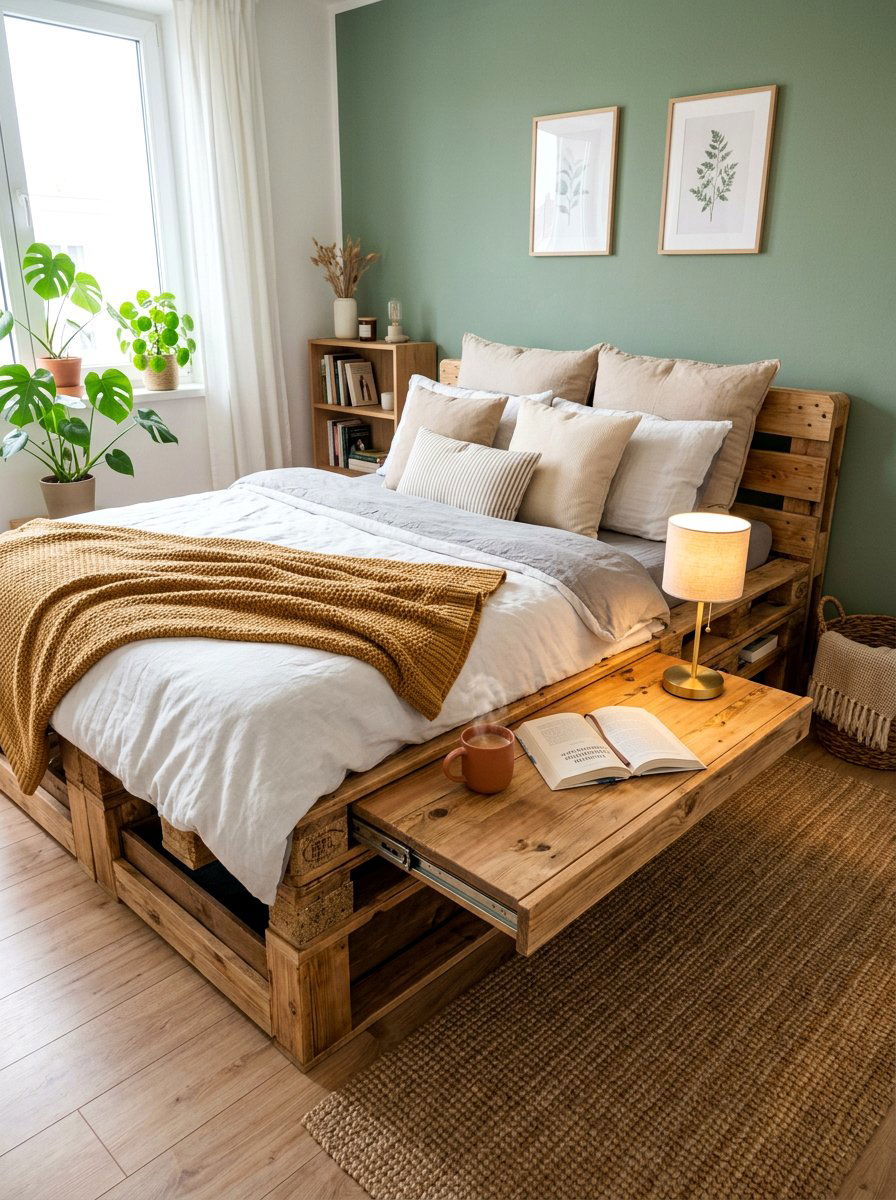 Pull Out Table Bed Side - 25 Pallet bed ideas with hidden storage