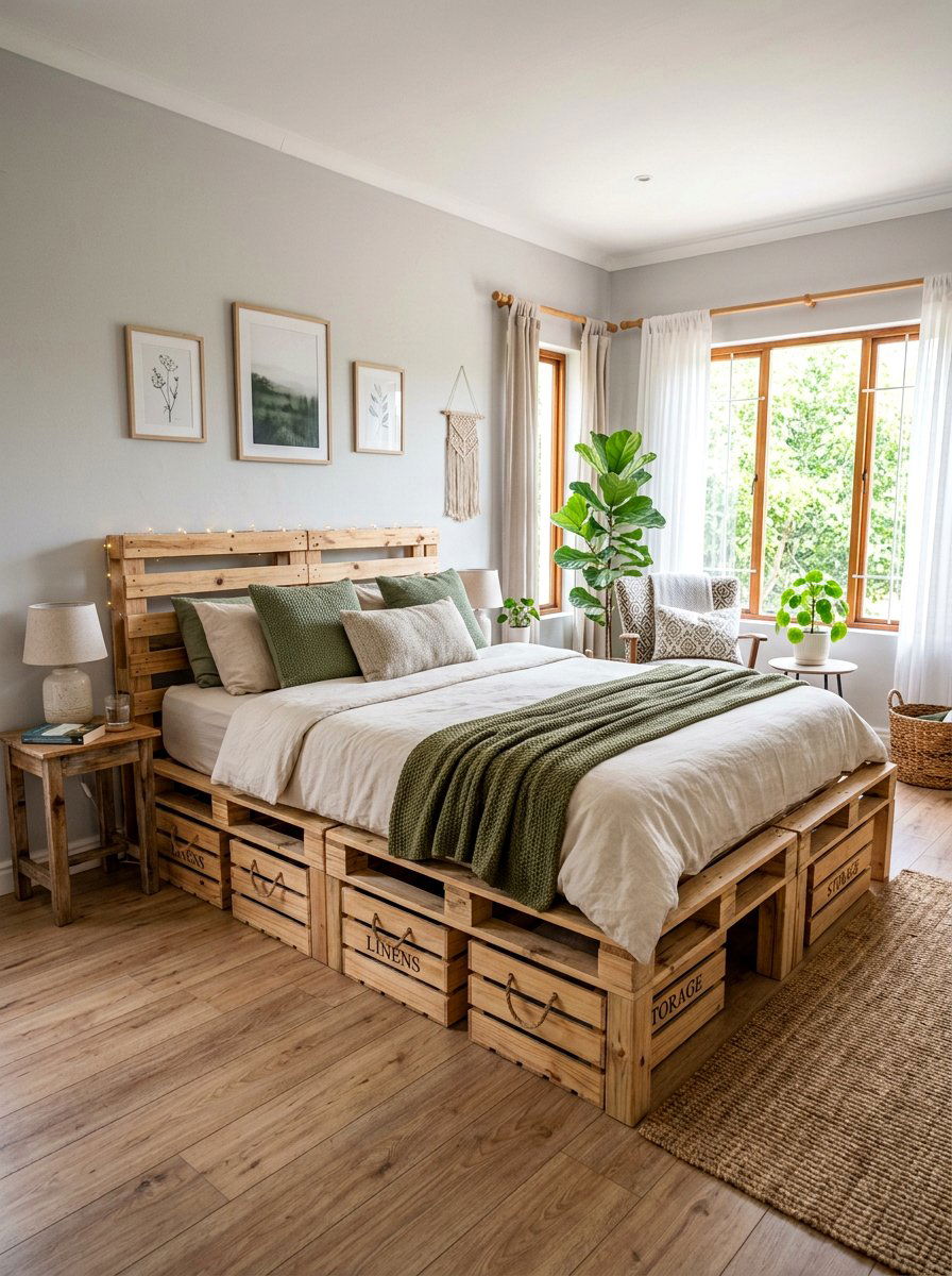 Queen Size Pallet Bed Crates - 25 Pallet bed ideas with crate storage