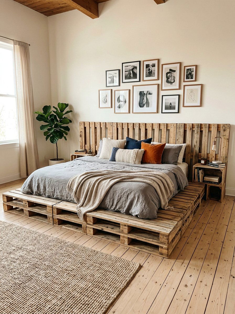Queen pallet bed frame - 25 Industrial pallet bed ideas
