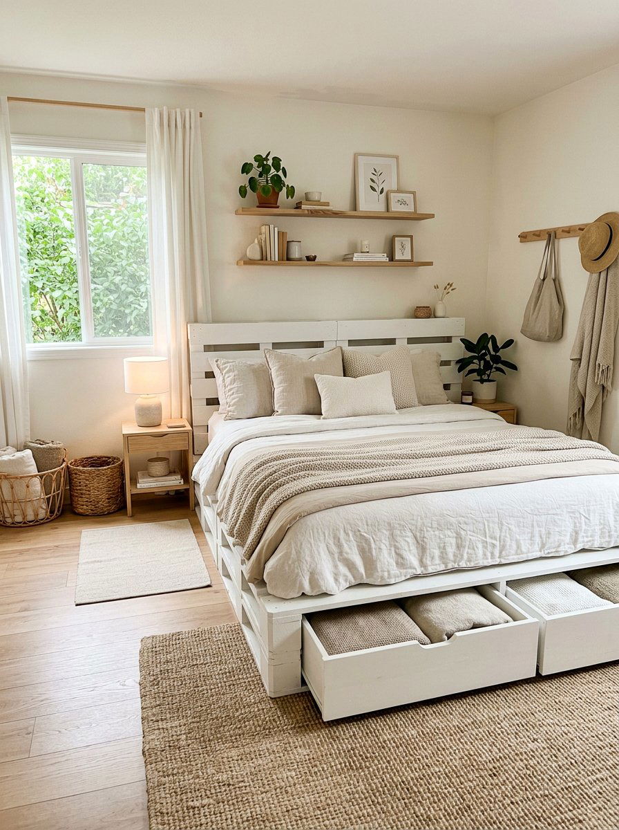 Queen pallet bed frame with storage - 25 Queen size pallet bed ideas