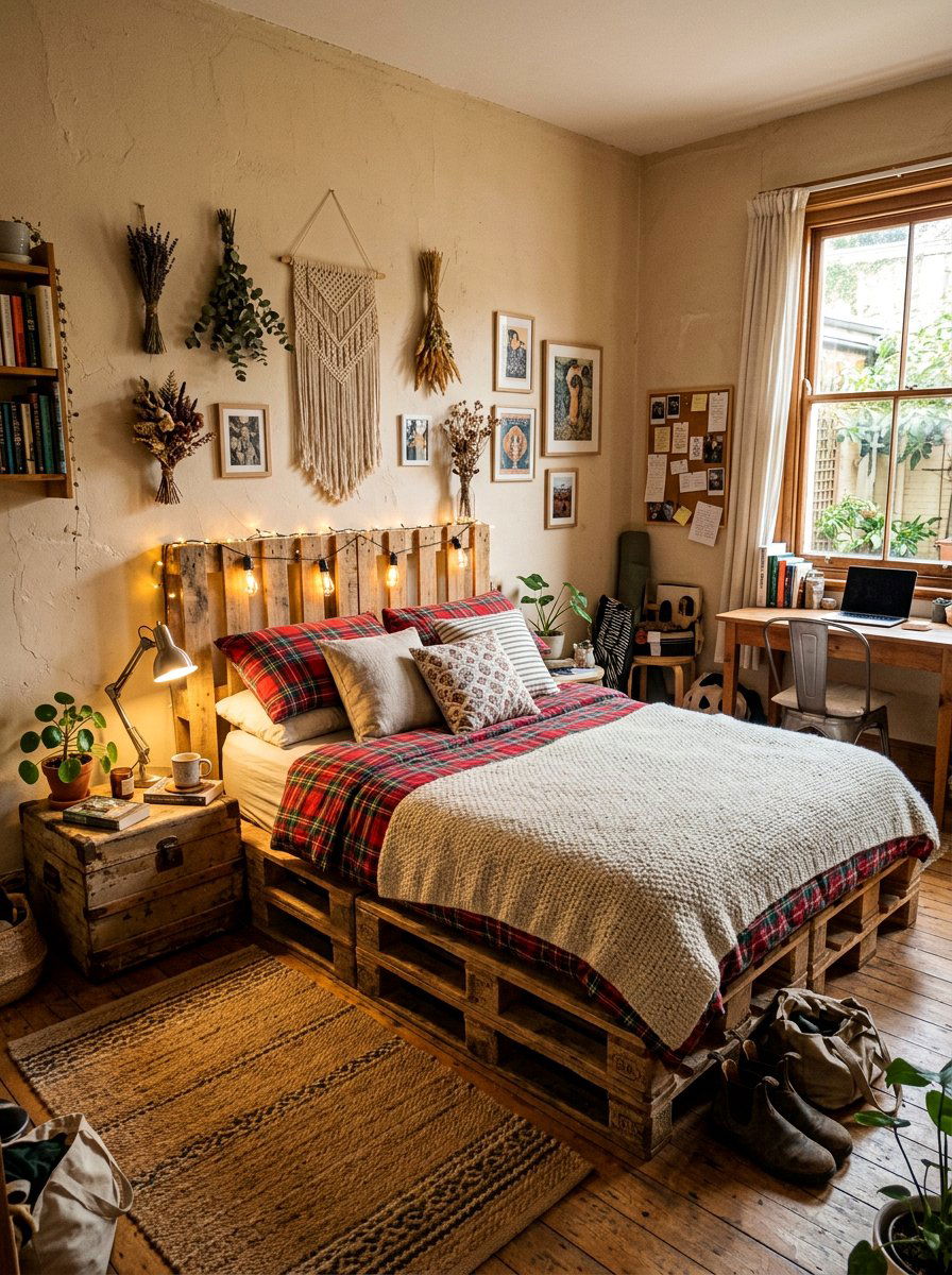 RUSTIC PALLET BED DORM ROOM - 25 Pallet bed ideas for college dorm