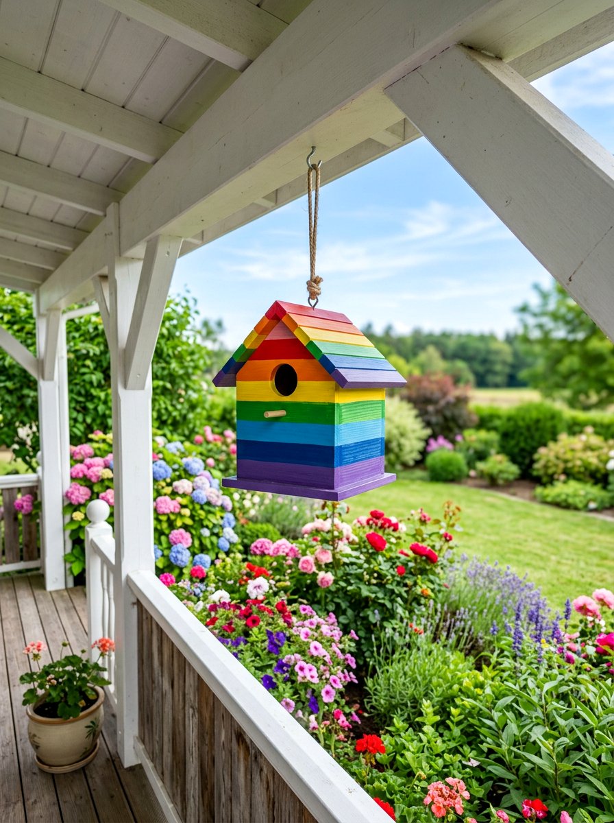 Rainbow birdhouse - 25 colorful birdhouse ideas