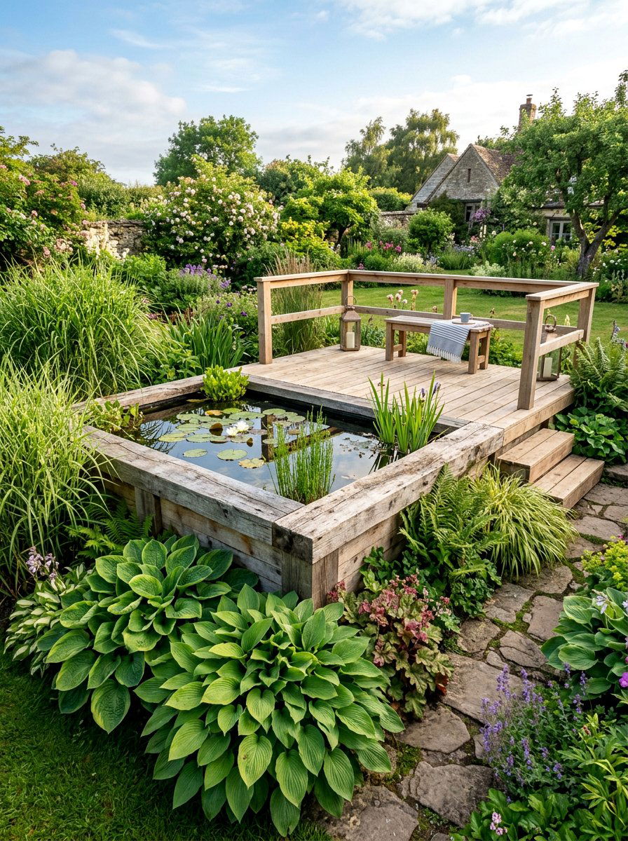 Raised Pallet Wood Decking - 25 Pallet Pond Surround Ideas