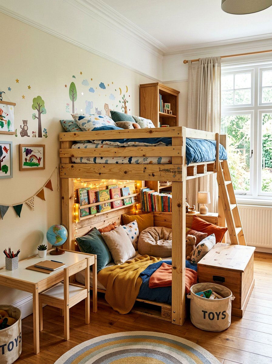 Raised Platform Bed With Reading Nook - 25 Pallet bed ideas for kids room