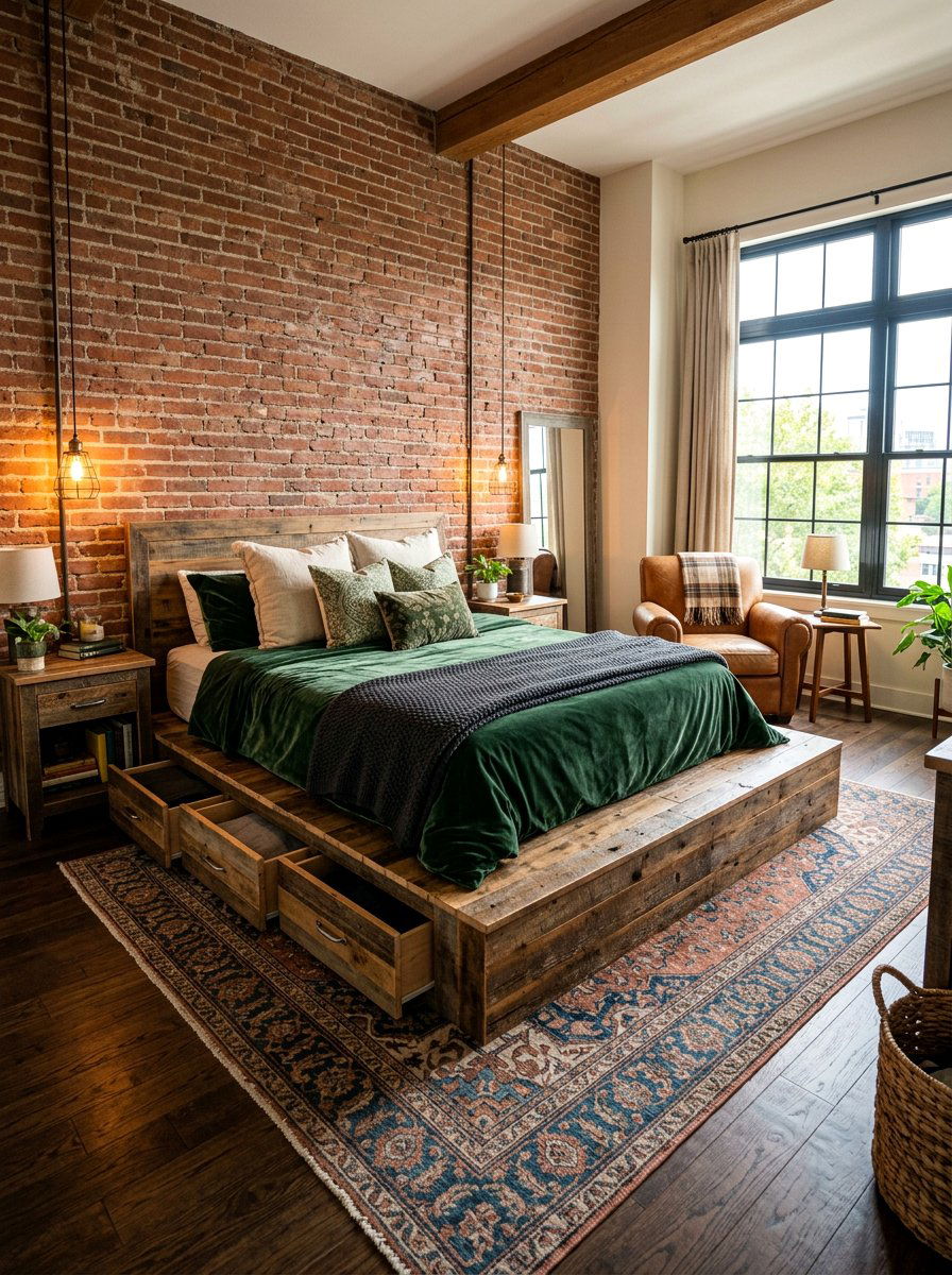 Raised pallet bed with storage drawers - 25 Pallet bed ideas for master bedroom