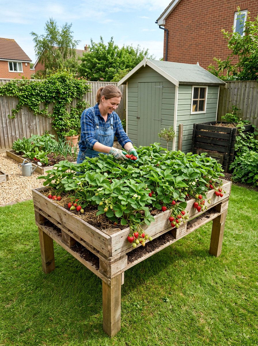 Raised pallet garden bed - 25 Pallet Strawberry Planter Ideas