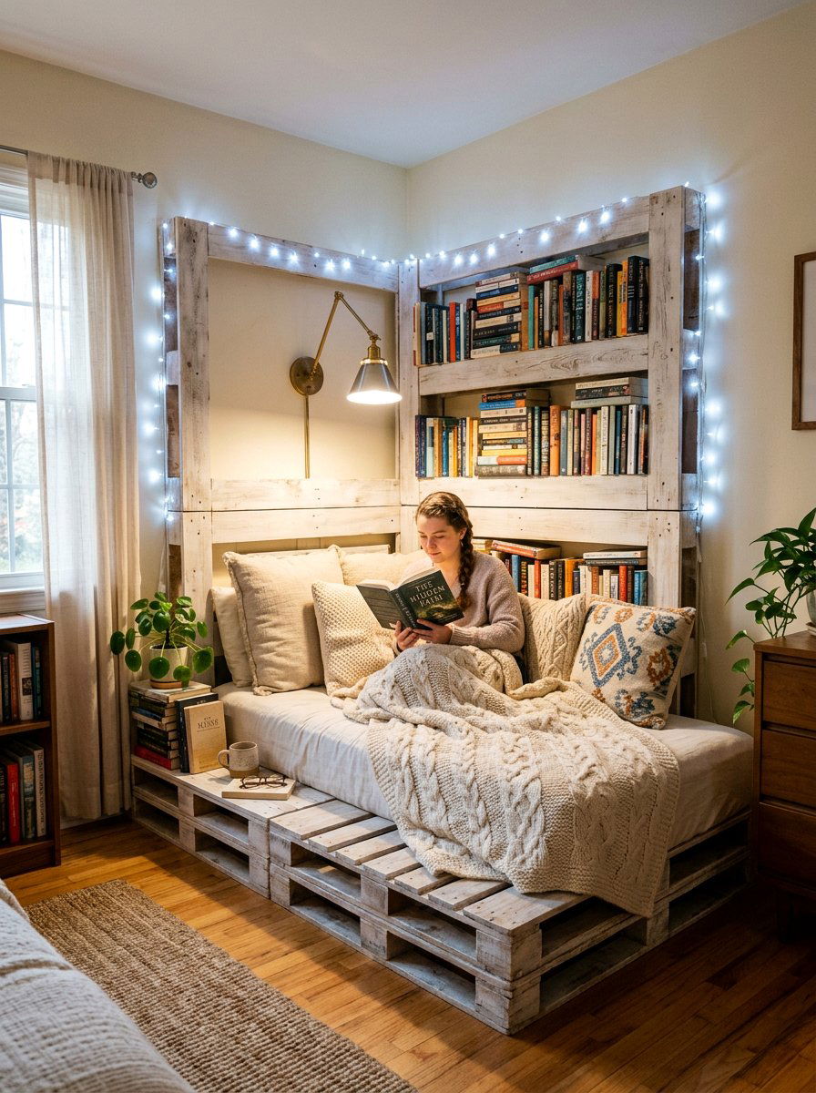 Reading Nook Bed - 25 Pallet bed ideas with lights