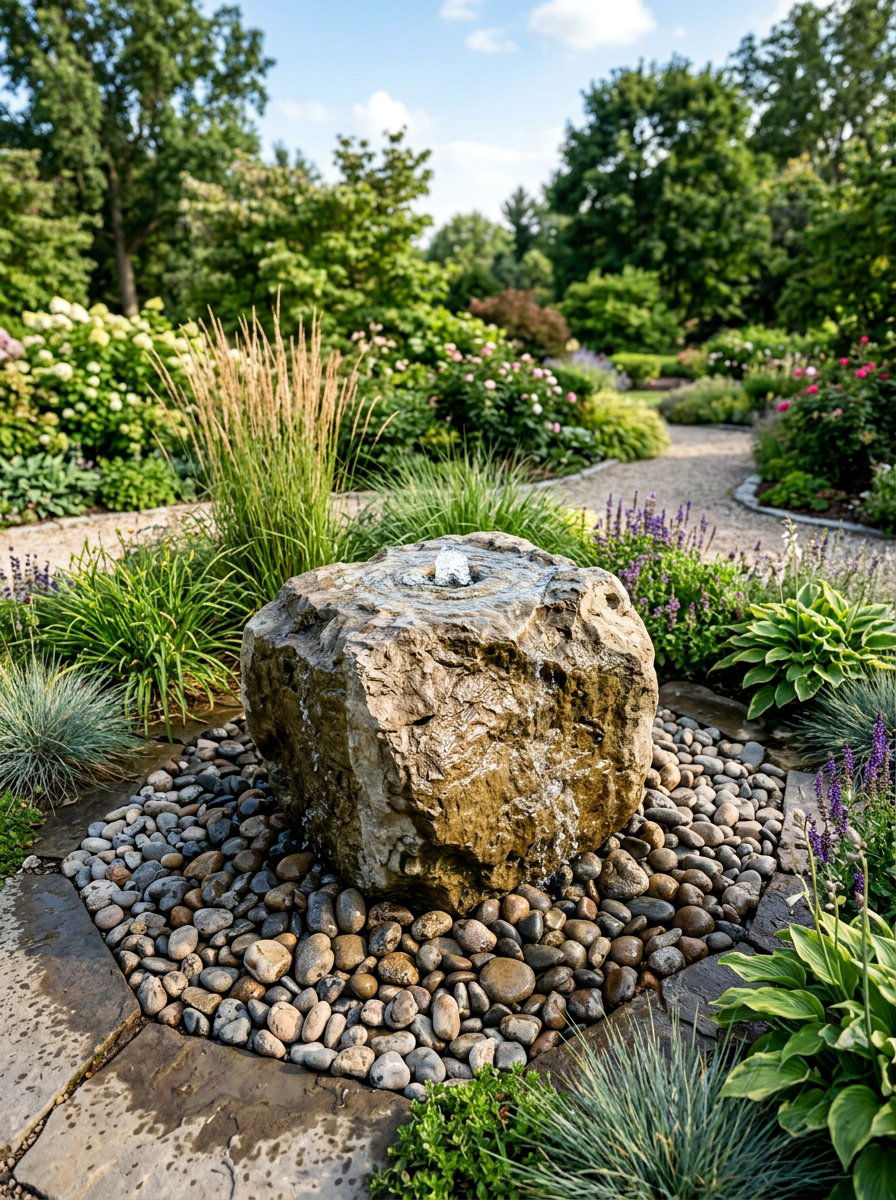 Recirculating bubbling boulder - 25 backyard fountain ideas