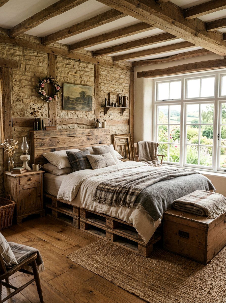 Reclaimed Pallet Bed - 25 Farmhouse pallet bed ideas