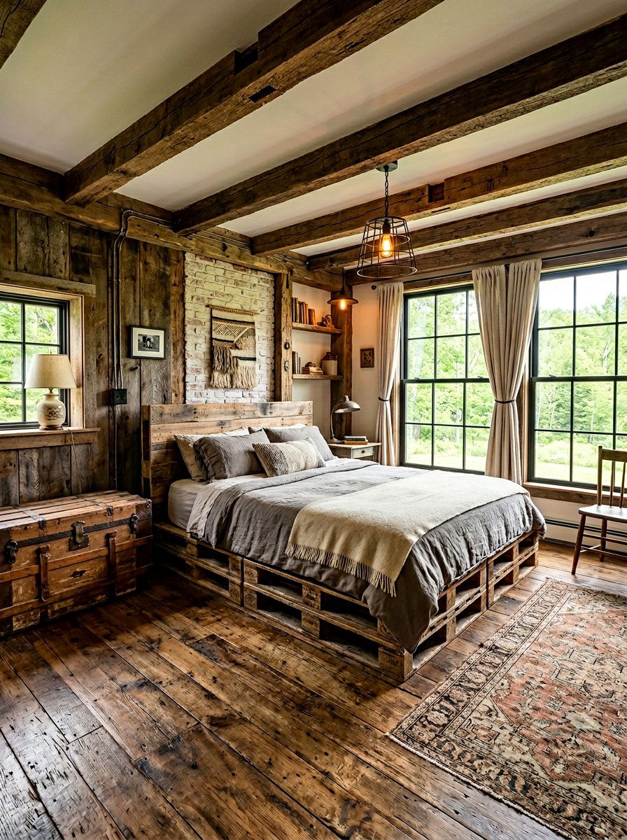 Reclaimed Wood Bedroom - 25 Pallet bed ideas for cabin