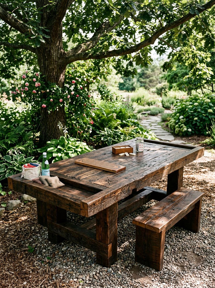 Reclaimed Wood Garden Game Station - 25 Pallet Outdoor Chess Table Ideas