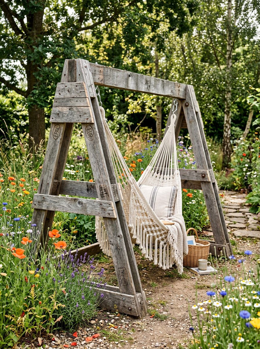 Reclaimed Wood Hammock Rack - 25 Pallet Hammock Stand Ideas