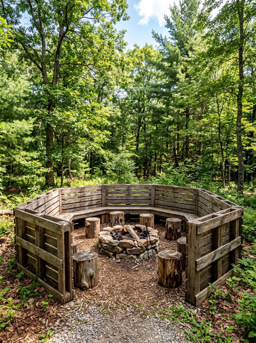 Reclaimed Wood Pallet Enclosure - 25 Pallet Fire Pit Surround Ideas
