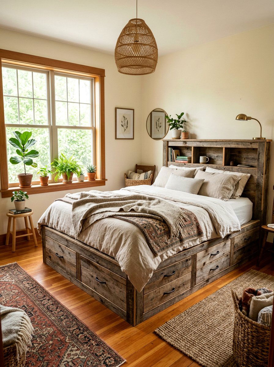 Reclaimed pallet bed storage drawers - 25 Pallet storage bed frame ideas