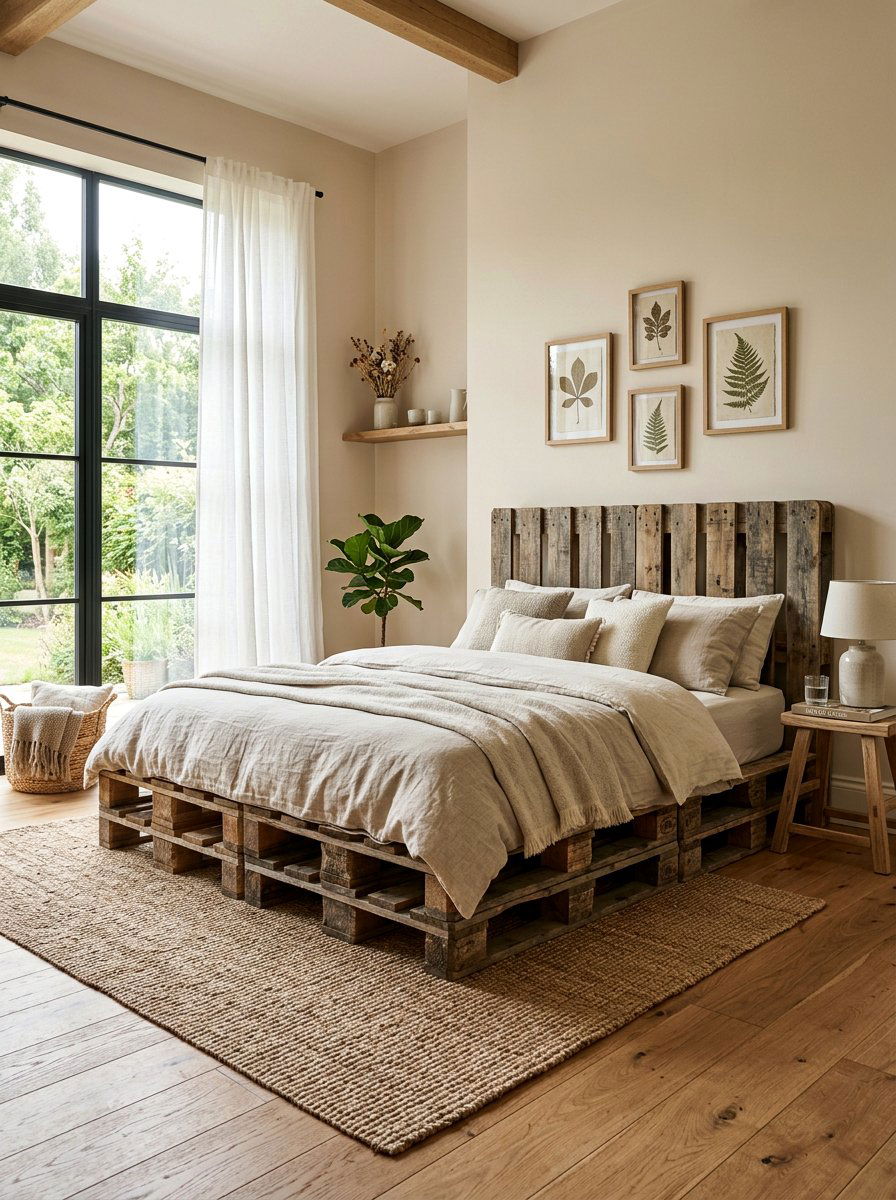 Reclaimed wood pallet bed - 25 Full size pallet bed ideas