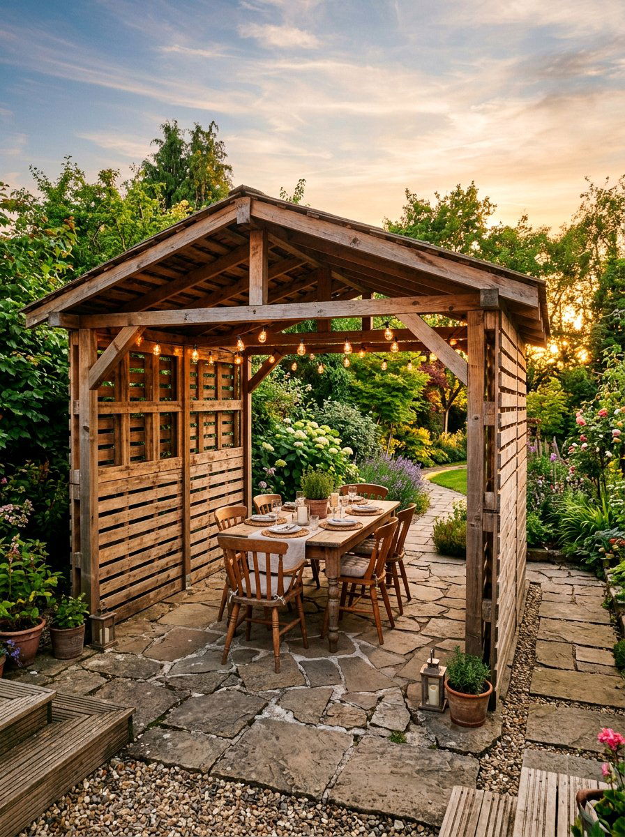 Rectangular Pallet Pavilion - 25 Pallet Gazebo Frame Ideas
