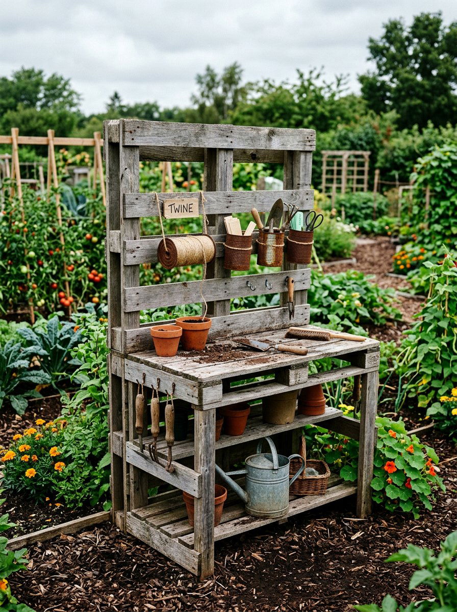 Recycled Pallet Tool Station - 25 Pallet Garden Tool Organizer Ideas