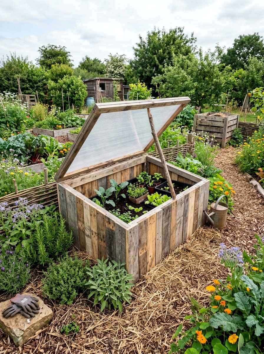 Recycled pallet cold frame setup
