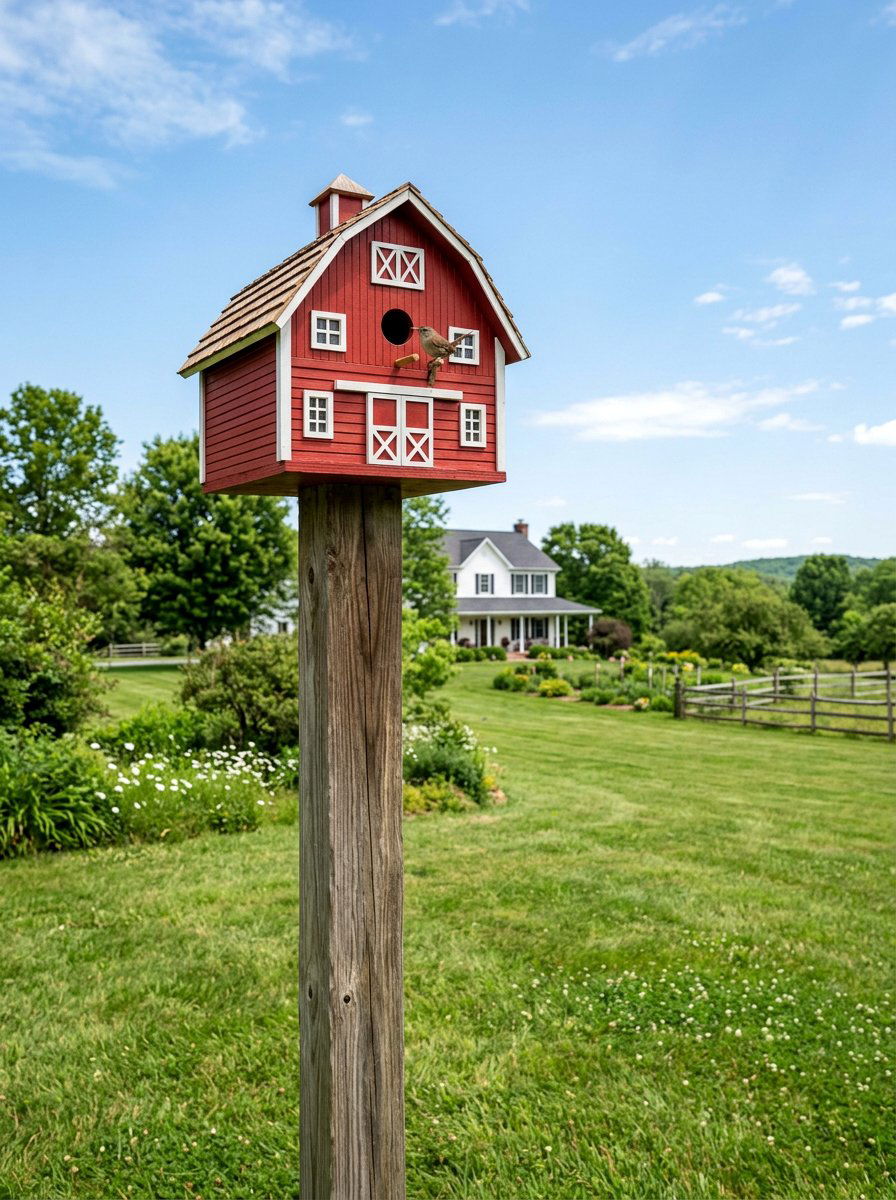 Red barn birdhouse - 25 colorful birdhouse ideas