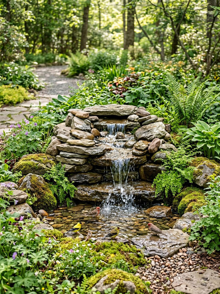 Rock Waterfall Bird Bath - 25 unique bird bath ideas