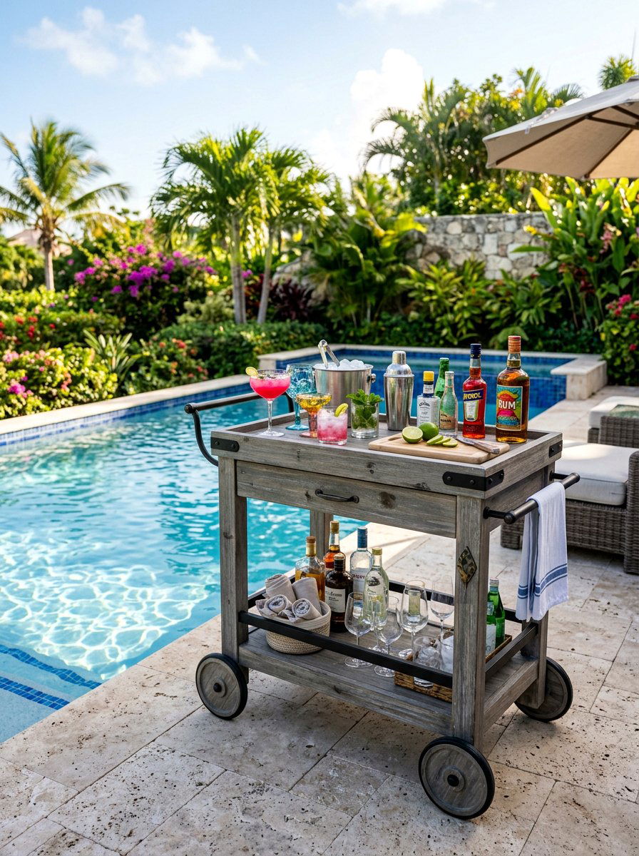 Rolling Bar Cart - 25 Pallet Outdoor Bar Ideas