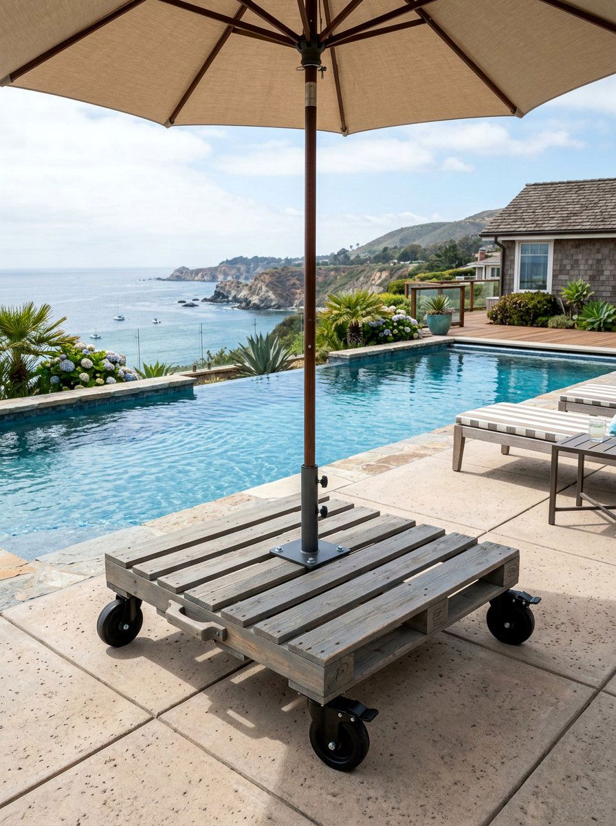 Rolling Pallet Base - 25 Pallet Umbrella Stand Ideas