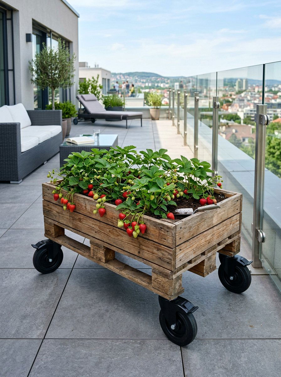 Rolling pallet planter - 25 Pallet Strawberry Planter Ideas