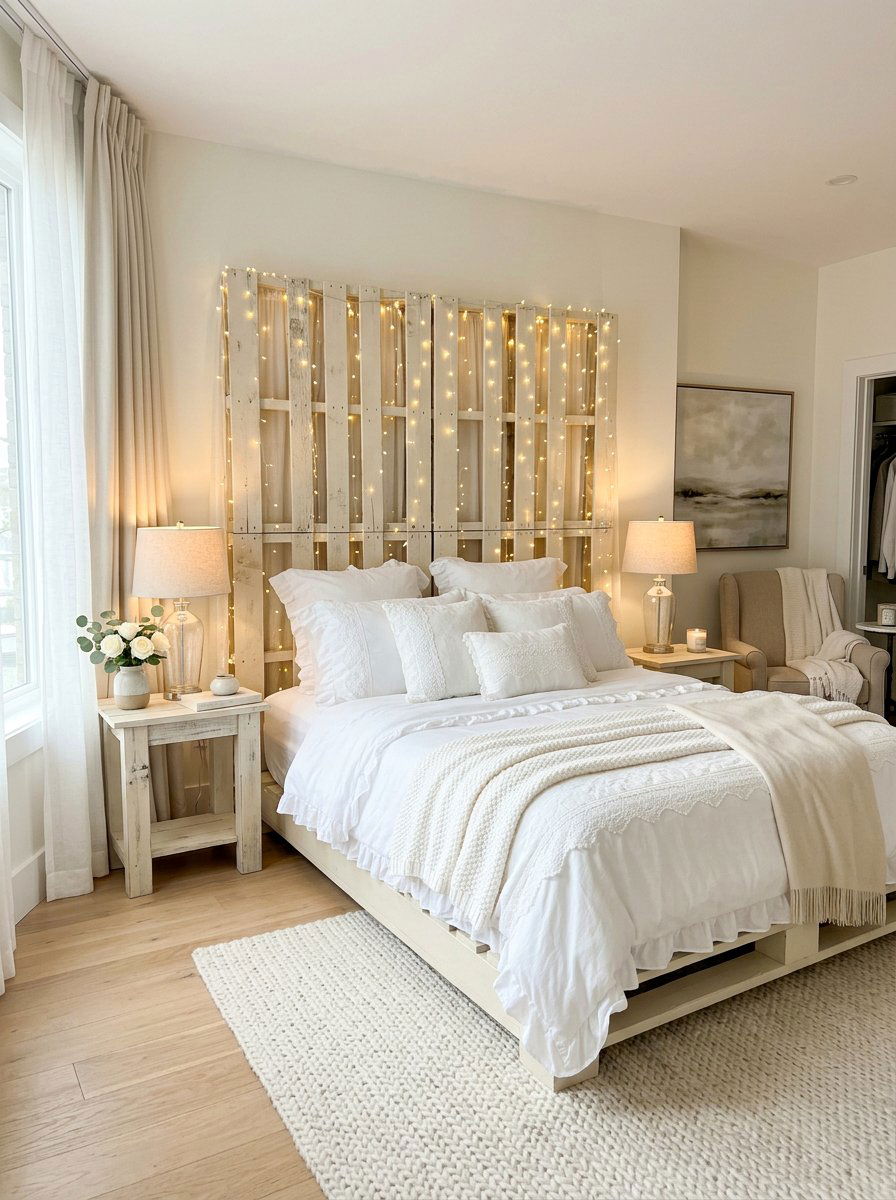Romantic Master Bedroom - 25 Pallet bed ideas with lights