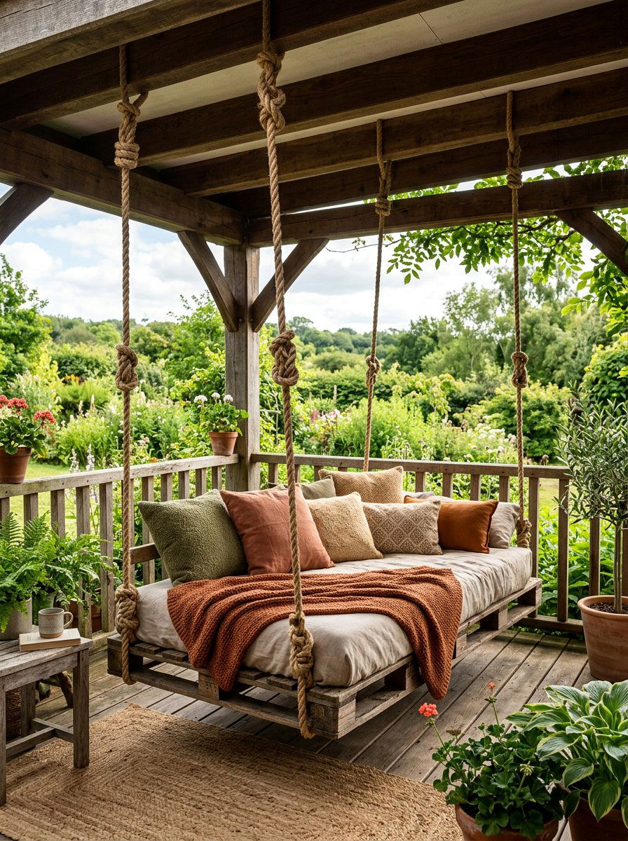 Rope Hanging Pallet Bed - 25 Pallet Hanging Swing Bed Ideas