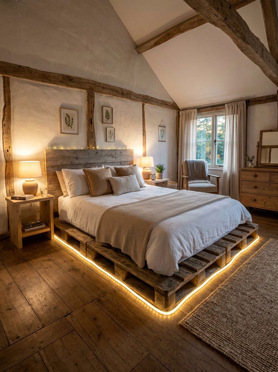 Rope Light Pallet Bed - 25 Illuminated pallet bed ideas