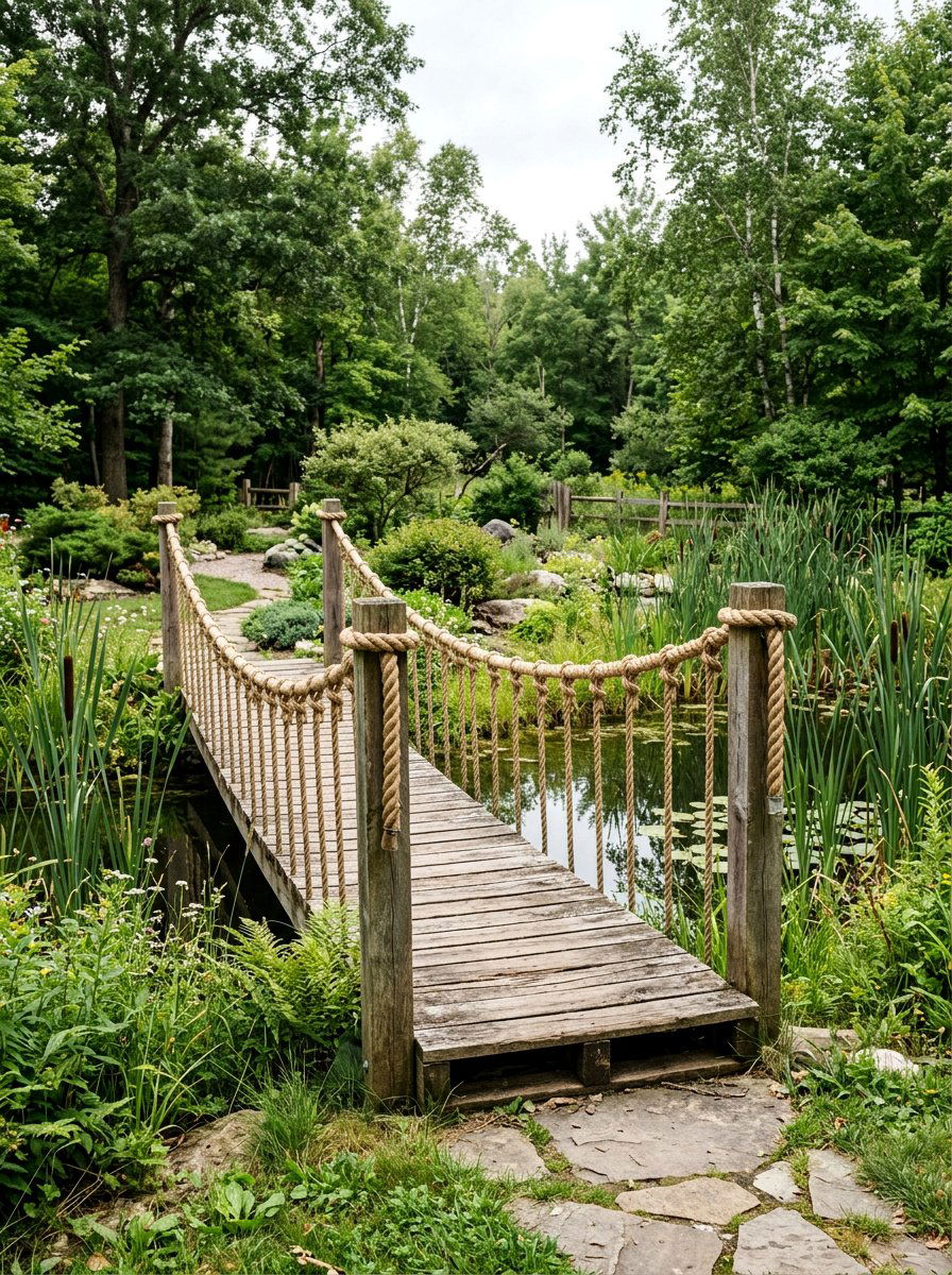 Rope Railing Bridge - 25 Pallet Bridge for Garden Ideas